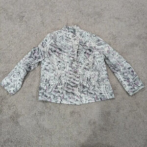 Chico's Silk Blend Blazer Silver & Lavender Paisley Chico's Size 2 is Size 12